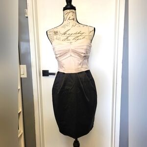 H&M Satin Removable Straps Black Cream Mini‎ Dress Size 10